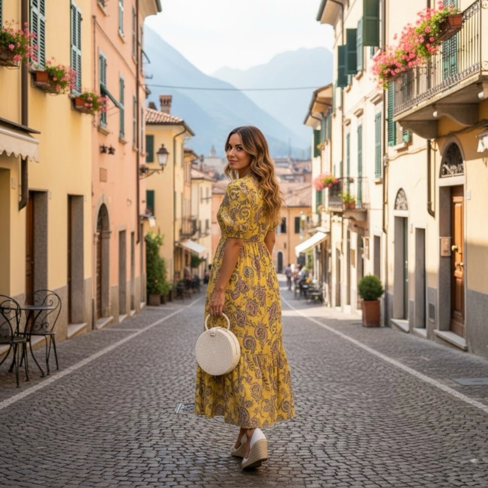 Zara Yellow Paisley Puff Sleeve Midi Dress | Size M | Has Pockets!! - Picture 2 of 12
